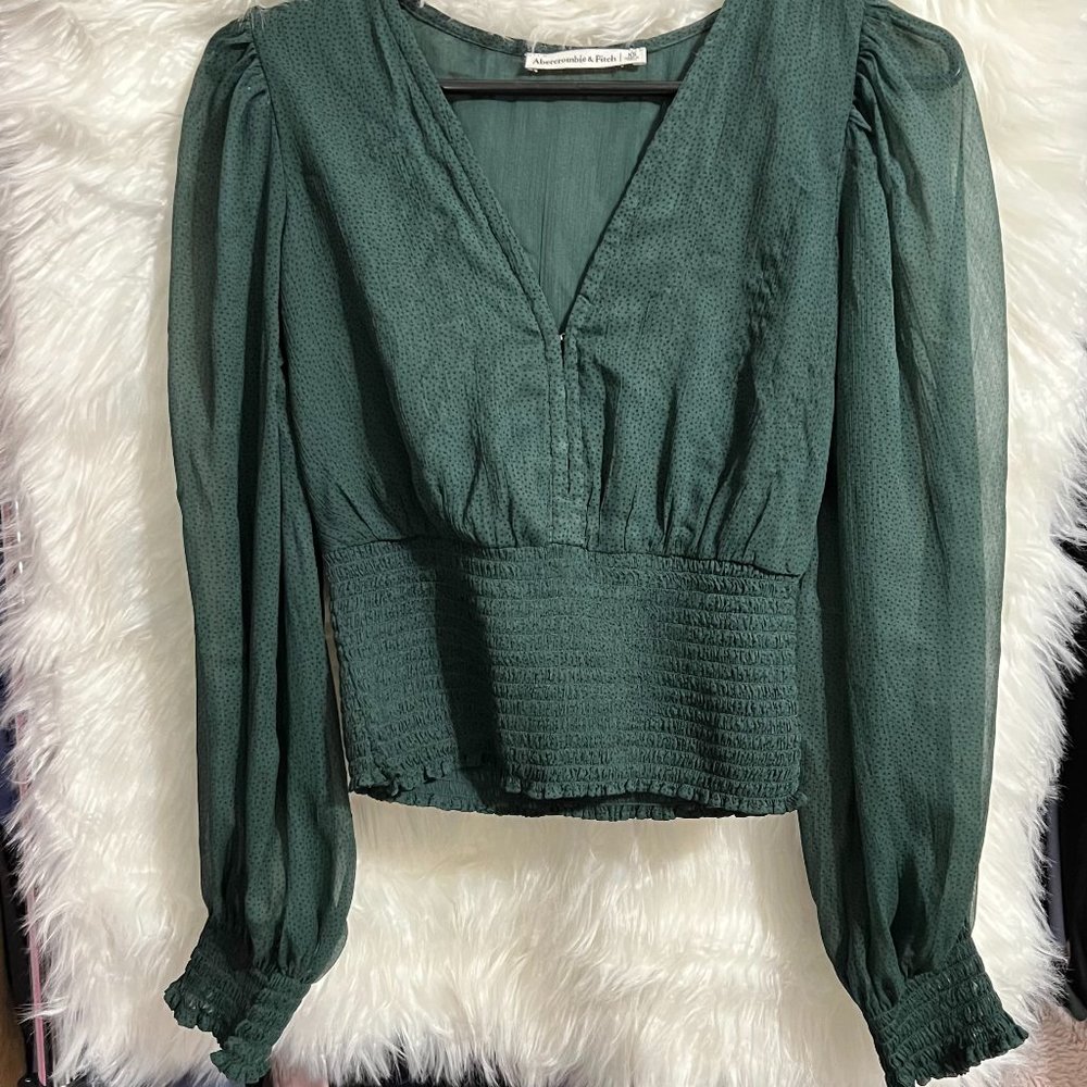 Abercrombie & Fitch Long Sleeve Green Blouse, Size XS